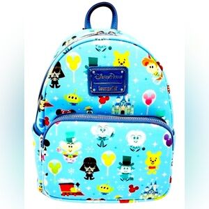Loungefly x Disney Parks Attractions Chibi-Style Icons Characters Blue Backpack